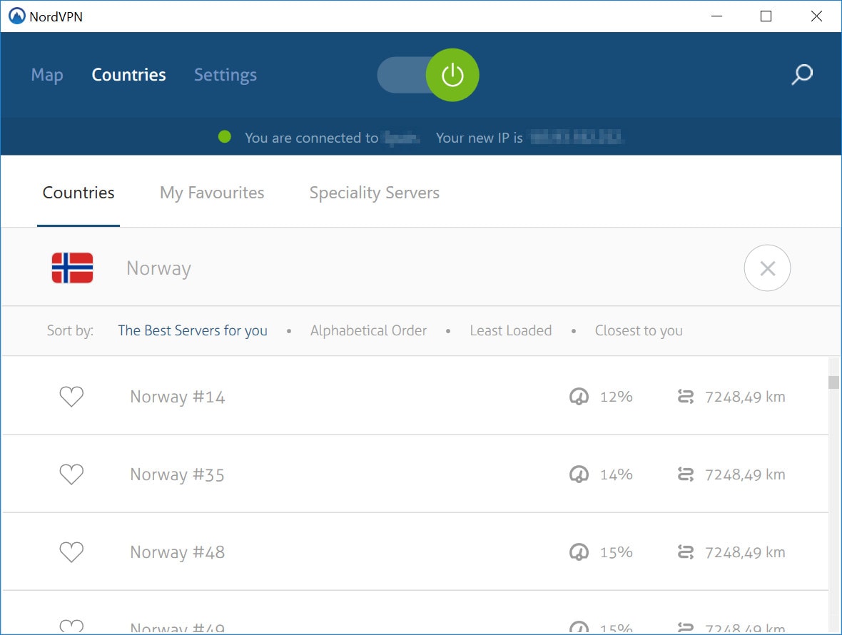 NordVPN serwery norweskie